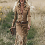 Vestido Midi Sierra Western Fringe con Cremallera