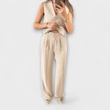 Hazel - Conjunto de dos piezas de chaleco y pantalón liso de cuello en V elegante