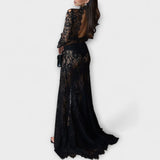 Azalea - Vestido largo elástico de manga larga con aberturas transparentes Midnight Elegance