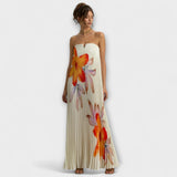 Michelle - Vestido largo Sweetheart con estampado floral naranja