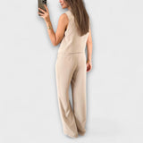Hazel - Conjunto de dos piezas de chaleco y pantalón liso de cuello en V elegante