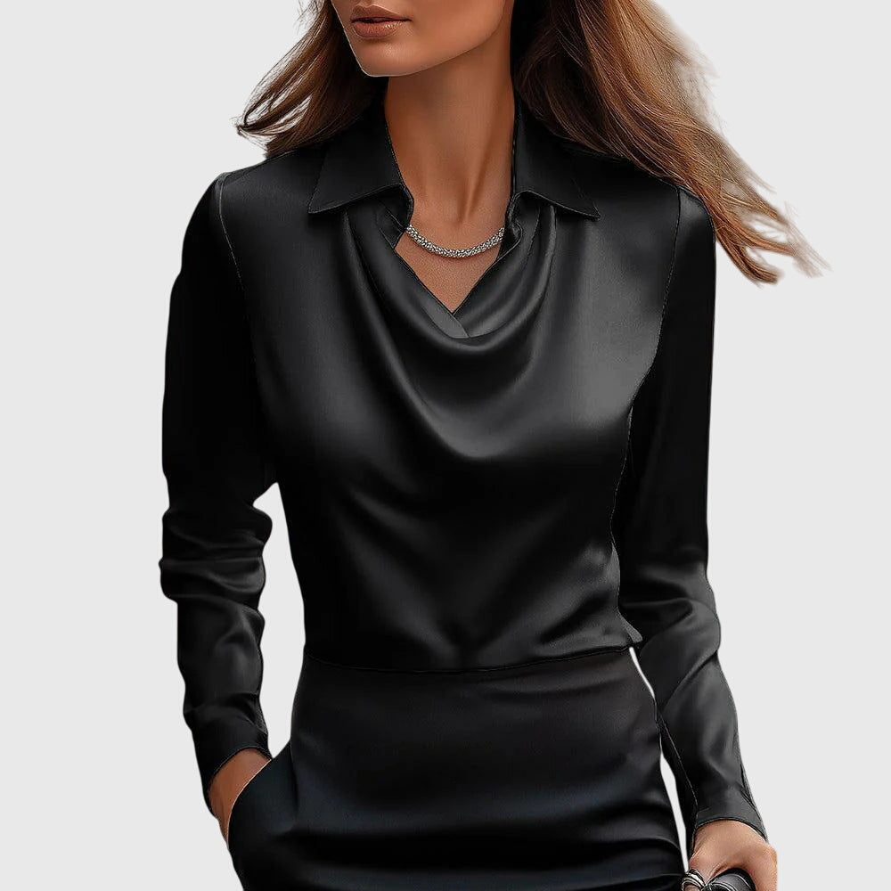 Sylvie | Blusa lujosa brillante con escote plisado