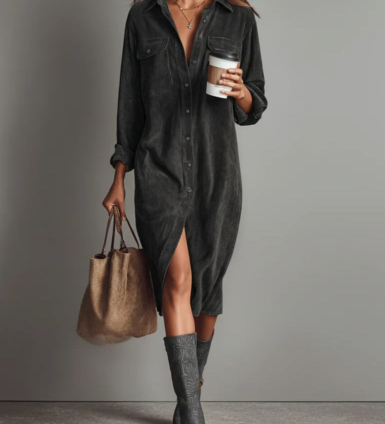 Vestido midi abotonado Sienna de pana suave
