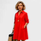Vestido Camisero Moderno con Cuello y Mangas Tres Cuartos