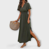 Heather - Un elegante vestido Boho con escote en V y manga larga