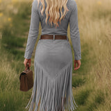 Vestido Midi Sierra Western Fringe con Cremallera