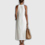 Jimena | Vestido Midi de Lino y Algodón con Cuello Mao