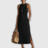 Jimena | Vestido Midi de Lino y Algodón con Cuello Mao