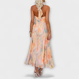 Vestido largo tipo halter con estampado de acuarela