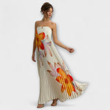 Michelle - Vestido largo Sweetheart con estampado floral naranja