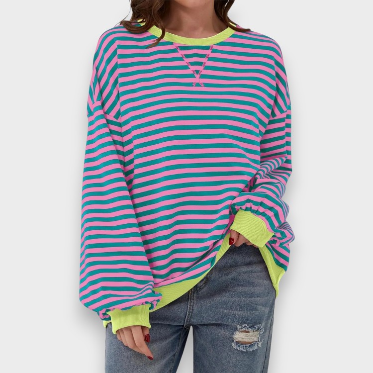 Alma | Sudadera casual de manga larga con cuello redondo y estampado de rayas