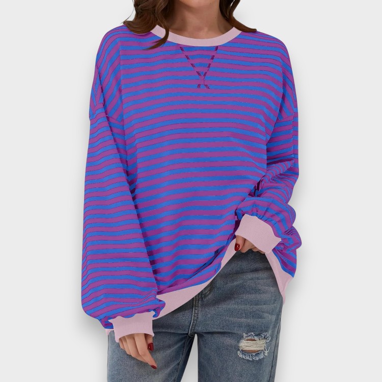 Alma | Sudadera casual de manga larga con cuello redondo y estampado de rayas