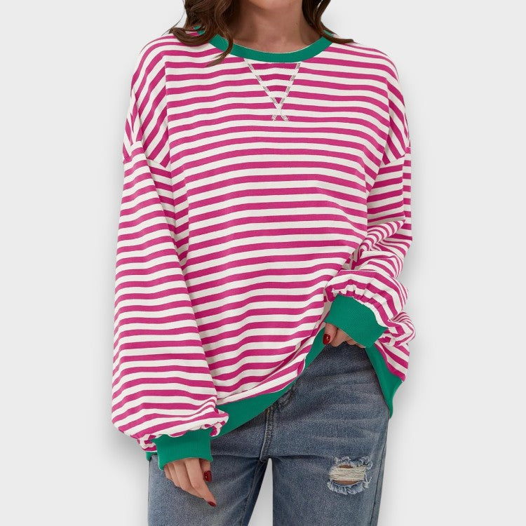 Alma | Sudadera casual de manga larga con cuello redondo y estampado de rayas