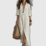 Soline | Vestido maxi abotonado relaxed con efecto lino