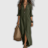 Soline | Vestido maxi abotonado relaxed con efecto lino
