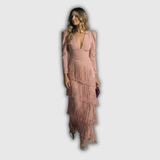 Clara | Vestido largo con flecos de manga larga elegante