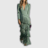 Clara | Vestido largo con flecos de manga larga elegante