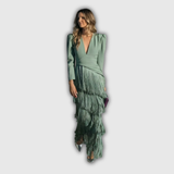 Clara | Vestido largo con flecos de manga larga elegante