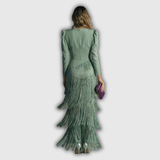 Clara | Vestido largo con flecos de manga larga elegante