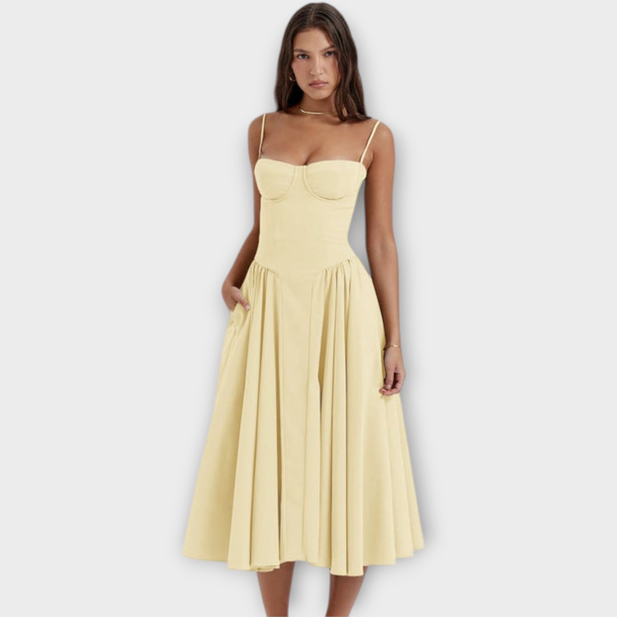Gesine - Vestido Midi Corsé Sin Mangas