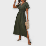 Heather - Un elegante vestido Boho con escote en V y manga larga