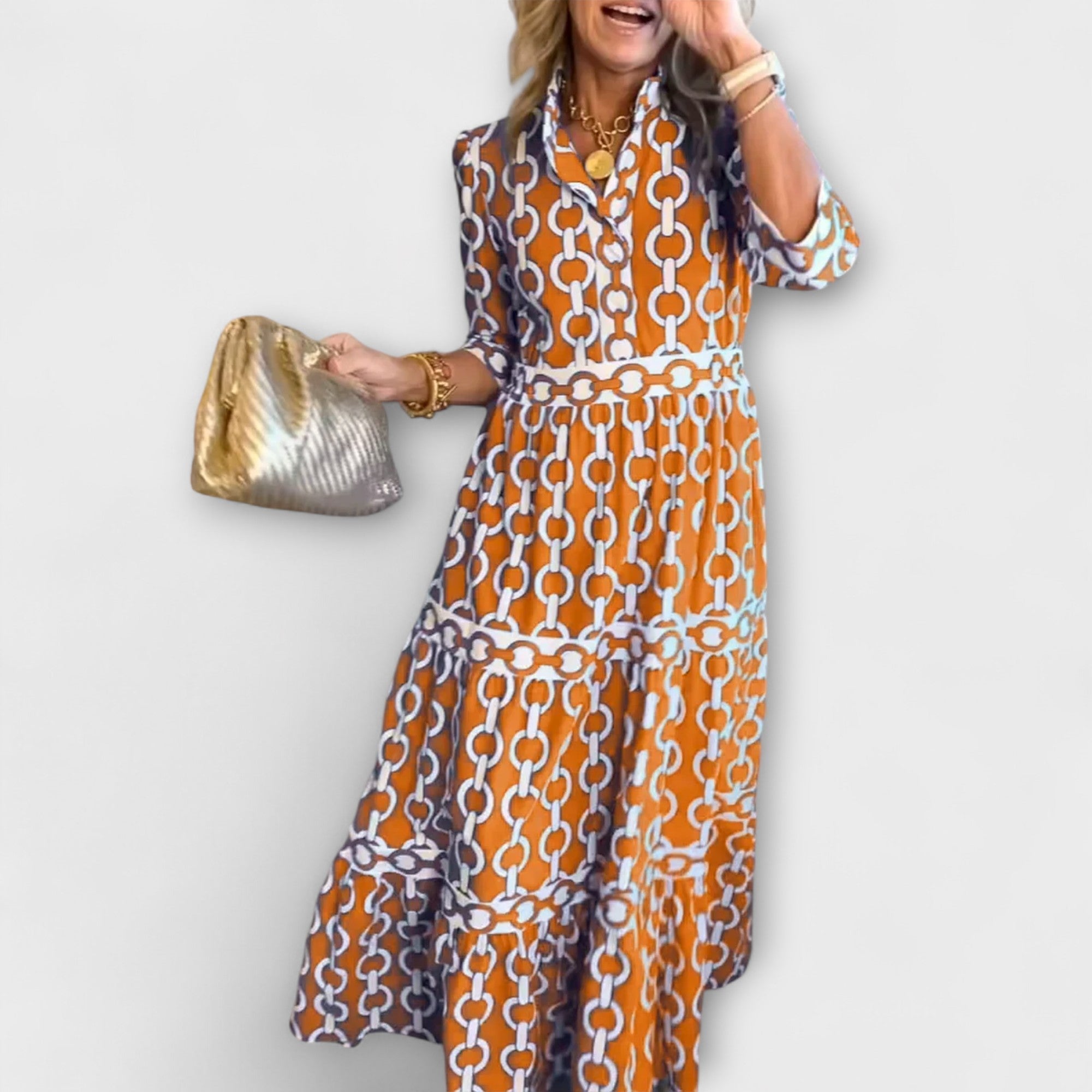 Sophia | Vestido midi con estampado de cadena