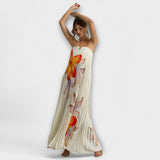 Michelle - Vestido largo Sweetheart con estampado floral naranja