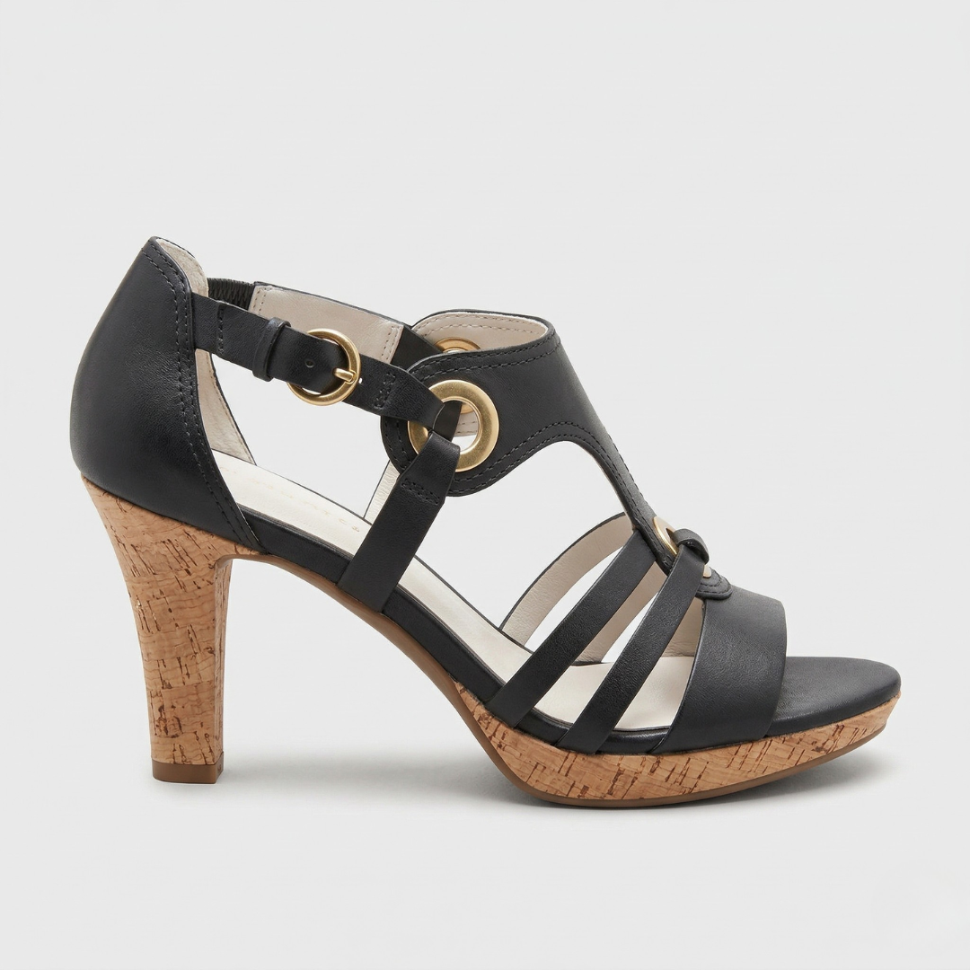 Carla™ | Tacones Ortopédicos de Cuero con Tiras y Tacón de Corcho
