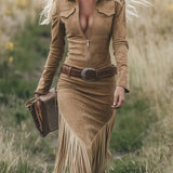 Vestido Midi Sierra Western Fringe con Cremallera