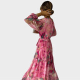 Fiona | Maxi vestido cruzado para mujer con estampado floral y manga larga