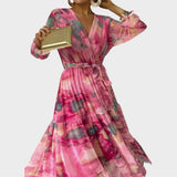 Fiona | Maxi vestido cruzado para mujer con estampado floral y manga larga