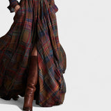 Clara | Maxivestido con cinturón y estampado tartán