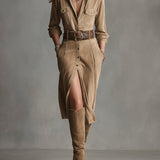 Vestido midi de ante Savannah con botones delanteros