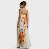 Michelle - Vestido largo Sweetheart con estampado floral naranja