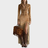 Victoria | Vestido boho de antelina con flecos