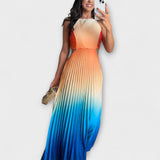 Haven - Elegante Vestido Maxi Sin Espalda con Pliegues Gradientes y Lazos