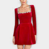 Wren - Minivestido de terciopelo con adornos de pedrería