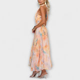 Vestido largo tipo halter con estampado de acuarela