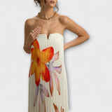 Michelle - Vestido largo Sweetheart con estampado floral naranja