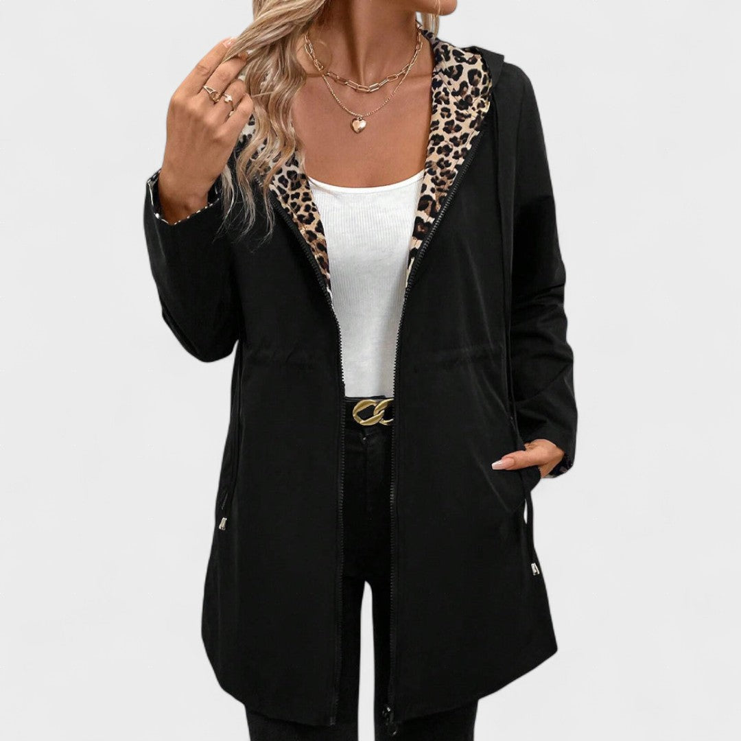 Evie | Chaqueta reversible con capucha y estampado de leopardo