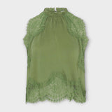 Kaia - Blusa de satén con encaje y escote plisado en conjunto