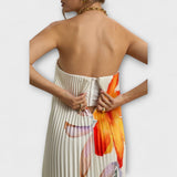 Michelle - Vestido largo Sweetheart con estampado floral naranja