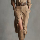 Vestido midi de ante Savannah con botones delanteros