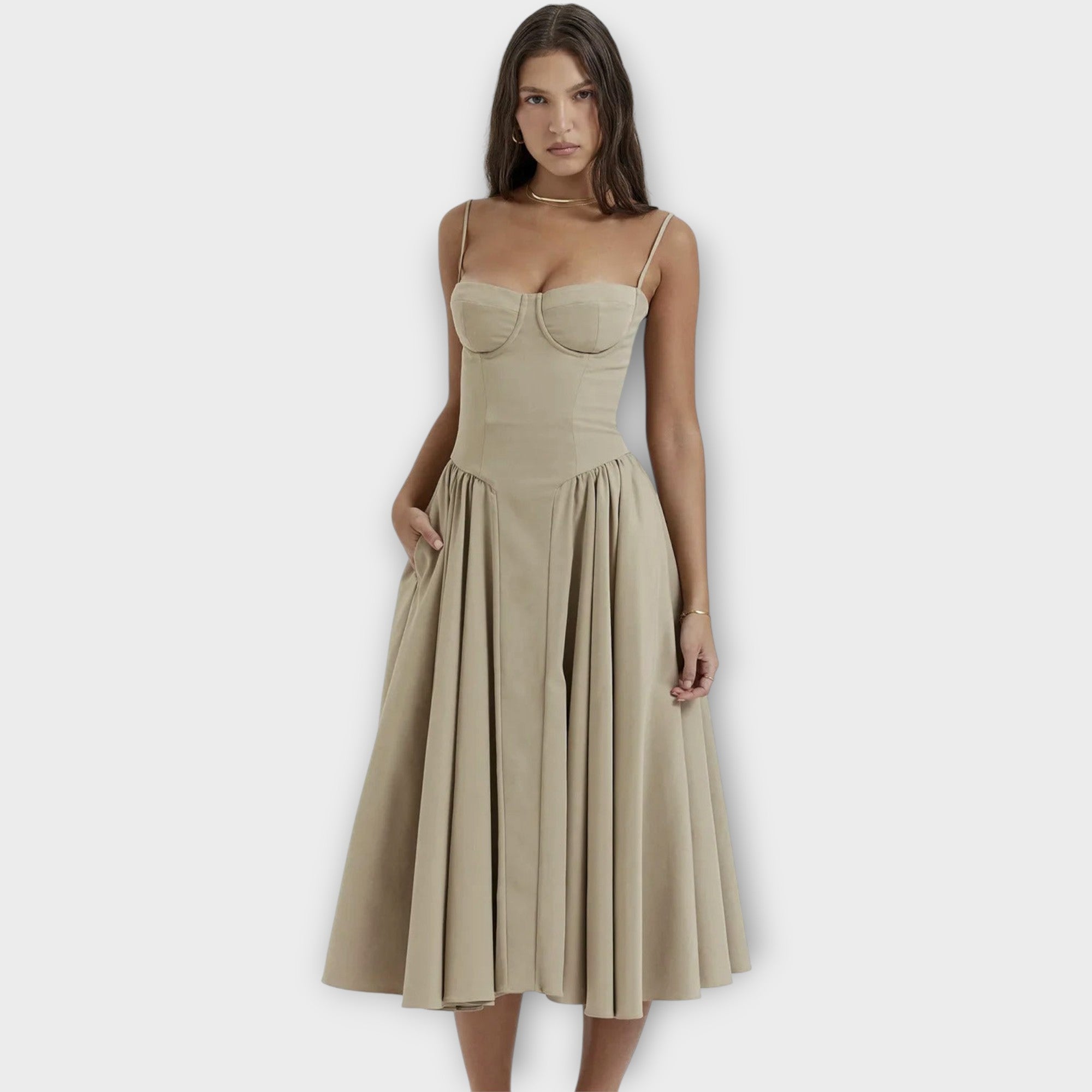 Gesine - Vestido Midi Corsé Sin Mangas