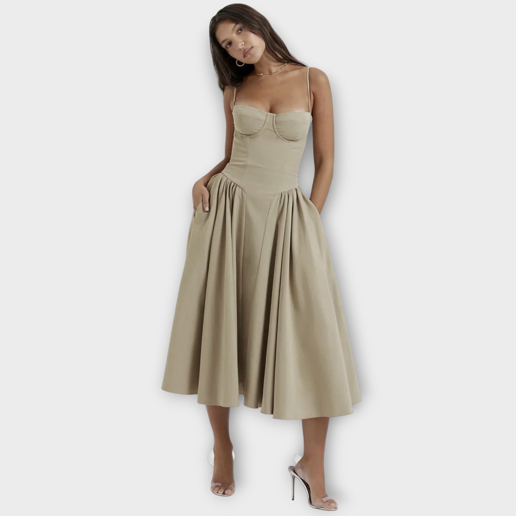 Gesine - Vestido Midi Corsé Sin Mangas