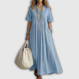 Elowen | Vestido maxi de lino con escote en V y pliegues