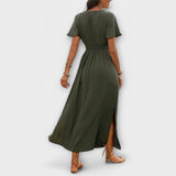 Heather - Un elegante vestido Boho con escote en V y manga larga