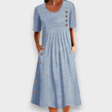 Cecily | Vestido midi a rayas con botones decorativos y bolsillos