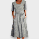 Cecily | Vestido midi a rayas con botones decorativos y bolsillos