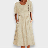 Cecily | Vestido midi a rayas con botones decorativos y bolsillos